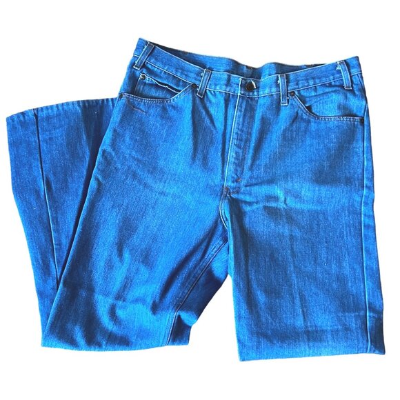 Vintage Denim Jeans High Waisted Mens Sz 38/34 Solid Bold Blue Denim - Picture 4 of 4